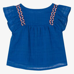 Carrément Beau-بلوز قطن مطرز لون أزرق للبنات | Childrensalon Outlet