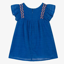 Carrément Beau-Girls Blue Embroidered Cotton Dress | Childrensalon Outlet