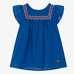 Carrément Beau-Girls Blue Embroidered Cotton Dress | Childrensalon Outlet