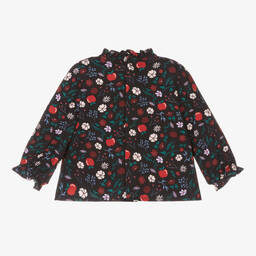 Carrément Beau-Girls Blue Flowers & Apples Twill Blouse | Childrensalon Outlet