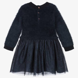 Carrément Beau-Синее трикотажное платье из тюля с блестками | Childrensalon Outlet