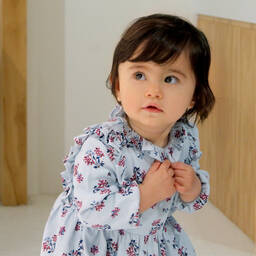 Carrément Beau-Girls Blue & Pink Floral Dress | Childrensalon Outlet