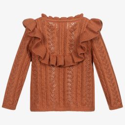 Carrément Beau-Girls Brown Knitted Cardigan | Childrensalon Outlet