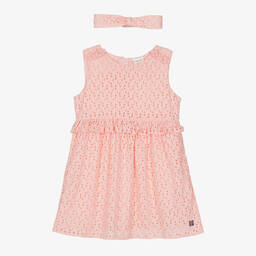 Carrément Beau-طقم فستان قطن فوال مطرز لون زهري | Childrensalon Outlet