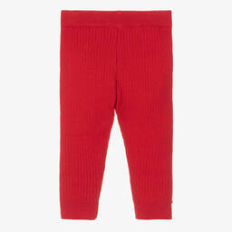 Carrément Beau-Girls Red Cotton Ribbed Knit Leggings | Childrensalon Outlet