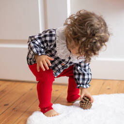 Carrément Beau-Girls Red Cotton Ribbed Knit Leggings | Childrensalon Outlet