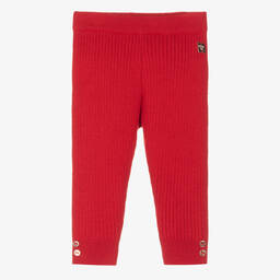 Carrément Beau-Girls Red Cotton Ribbed Knit Leggings | Childrensalon Outlet