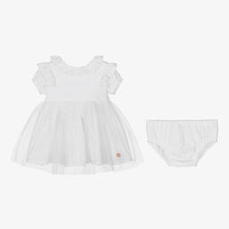 Carrément Beau-Белое платье с вышивкой английской гладью | Childrensalon Outlet