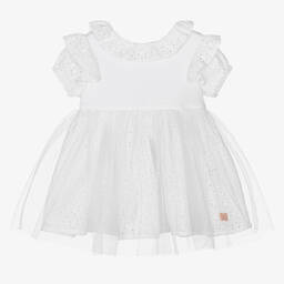 Carrément Beau-Белое платье с вышивкой английской гладью | Childrensalon Outlet