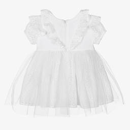 Carrément Beau-Белое платье с вышивкой английской гладью | Childrensalon Outlet