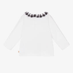 Carrément Beau-Girls White Cotton Check Collar Top | Childrensalon Outlet