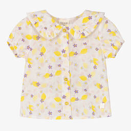 Carrément Beau-Girls White Cotton Lemon & Flower Blouse | Childrensalon Outlet
