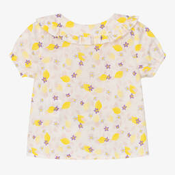 Carrément Beau-Girls White Cotton Lemon & Flower Blouse | Childrensalon Outlet