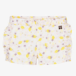 Carrément Beau-Girls White Cotton Lemon Print Shorts  | Childrensalon Outlet