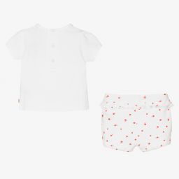كاريمون بو-طقم شورت قطن عضوي لون أبيض وبرتقالي للمولودات | Childrensalon Outlet
