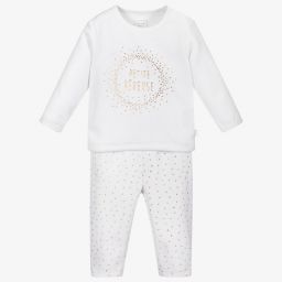 كاريمون بو-بيجاما أطفال بناتي قطن عضوي قطيفة لون أبيض | Childrensalon Outlet