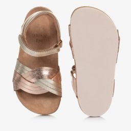 Carrément Beau-Gold & Pink Leather Sandals | Childrensalon Outlet