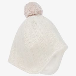 Carrément Beau-طقم قبعة أطفال بناتي قطن عضوي محبوك لون عاجي | Childrensalon Outlet