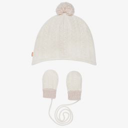 Carrément Beau-طقم قبعة أطفال بناتي قطن عضوي محبوك لون عاجي | Childrensalon Outlet