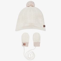 Carrément Beau-طقم قبعة أطفال بناتي قطن عضوي محبوك لون عاجي | Childrensalon Outlet