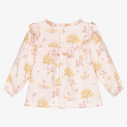 Carrément Beau-Pink Floral Deer Ruffle Blouse | Childrensalon Outlet