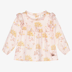 Carrément Beau-Pink Floral Deer Ruffle Blouse | Childrensalon Outlet