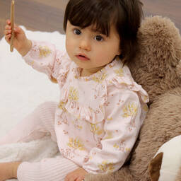 Carrément Beau-Pink Floral Deer Ruffle Blouse | Childrensalon Outlet