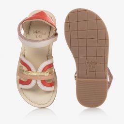 Carrément Beau-Pink & Red Leather Sandals | Childrensalon Outlet