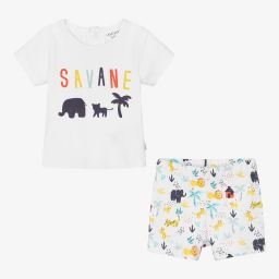 كاريمون بو-طقم شورت قطن عضوي لون أبيض للأطفال | Childrensalon Outlet