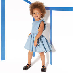 Catimini-فستان بينافور أطفال بناتي قطن شامبري لون أزرق | Childrensalon Outlet