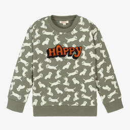 Catimini-Boys Green Cotton Puppy Sweater | Childrensalon Outlet