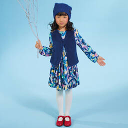Catimini-Girls Blue Floral Crêpe Dress | Childrensalon Outlet