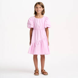 Catimini-Girls Blush Cotton Puff Dress | Childrensalon Outlet