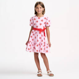 Catimini-Girls Cotton Dress with Pink Hearts | Childrensalon Outlet