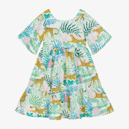 Catimini-فستان قطني أخضر بنقشة الغابة للبنات | Childrensalon Outlet