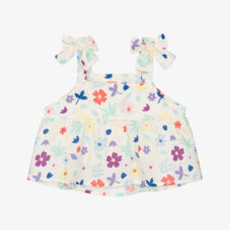 Catimini-Girls Ivory Cotton Floral Blouse | Childrensalon Outlet