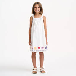 Catimini-Кремовое хлопковое платье с цветочным узором для девочек | Childrensalon Outlet