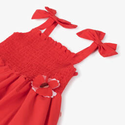 Catimini-فستان بناتي قطن نقي بلون قرمزي بتصميم بالون | Childrensalon Outlet