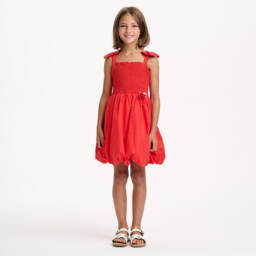 Catimini-فستان بناتي قطن نقي بلون قرمزي بتصميم بالون | Childrensalon Outlet