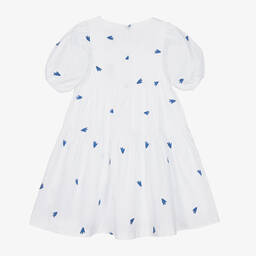 Catimini-Белое хлопковое платье с голубыми птичками | Childrensalon Outlet