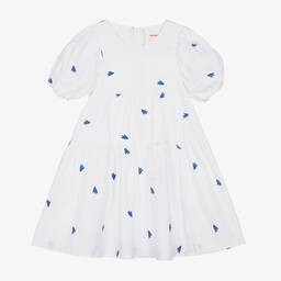 Catimini-Белое хлопковое платье с голубыми птичками | Childrensalon Outlet