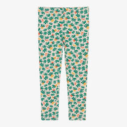 Catimini-Pink & Green Cotton Leaf Print Leggings | Childrensalon Outlet