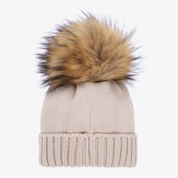 Catya-Baby Girls Beige Wool Pom-Pom Hat | Childrensalon Outlet