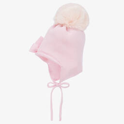 Catya-Baby Girls Pink Knitted Wool Pom-Pom Hat | Childrensalon Outlet