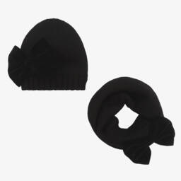Catya-Girls Black Knit Hat & Snood Set | Childrensalon Outlet