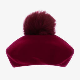 Catya-Girls Burgundy Red Wool Pom-Pom Beret | Childrensalon Outlet