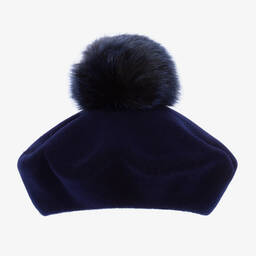 Catya-Girls Navy Blue Wool Pom-Pom Beret | Childrensalon Outlet