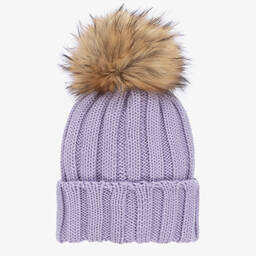 Catya-Girls Purple Wool Knitted Pom-Pom Hat | Childrensalon Outlet