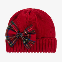 Catya-Girls Red Knitted Wool Beanie Hat | Childrensalon Outlet