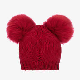 Catya-Girls Red Wool Knitted Pom-Pom Hat | Childrensalon Outlet